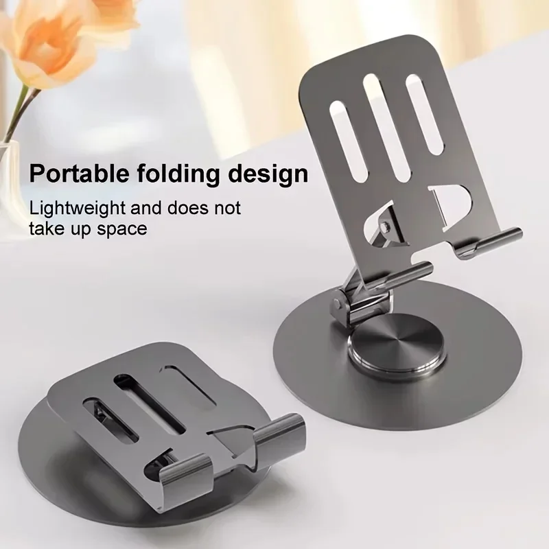 Soporte Universal para teléfono móvil con rotación de 360 grados, totalmente metálico, de aluminio, soporte de escritorio, diseño plegable de doble eje estable - imagen 3