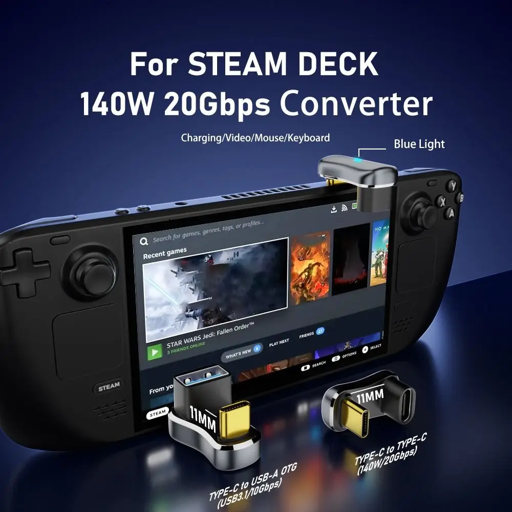 USB-C de ángulo de 180 grados, convertidor macho a hembra, USB-C, 3,1/PD, 140W, adaptador de carga rápida a tipo C, para cubierta de vapor/interruptor - imagen 3