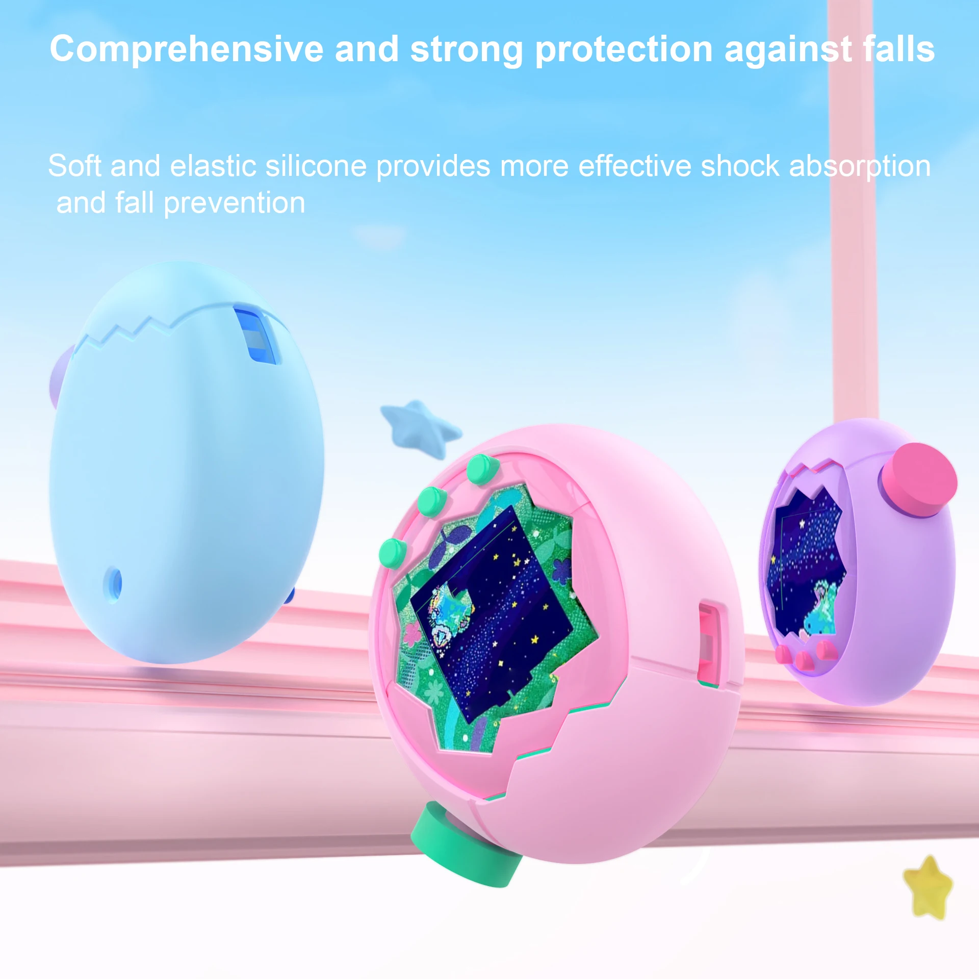Cubierta protectora suave de silicona líquida resistente a caídas con cordón + película protectora para accesorios de juego Tamagotchi Paradise - imagen 3