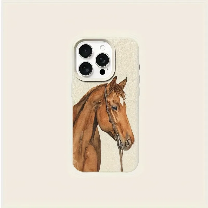 Funda de teléfono con textura de lichi y patrón de caballo marrón para iPhone 17 Pro Max 11 12 13 14 15 16 17 Air 15 14 Plus X XS XR 16E, funda suave - imagen 5