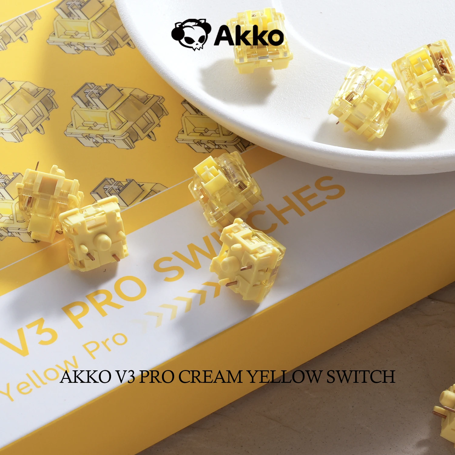 Akko V3 Cream Yellow Pro Switch 5 pines 50gf lineal con vástago estable a prueba de polvo para teclado mecánico Mx (45 piezas)