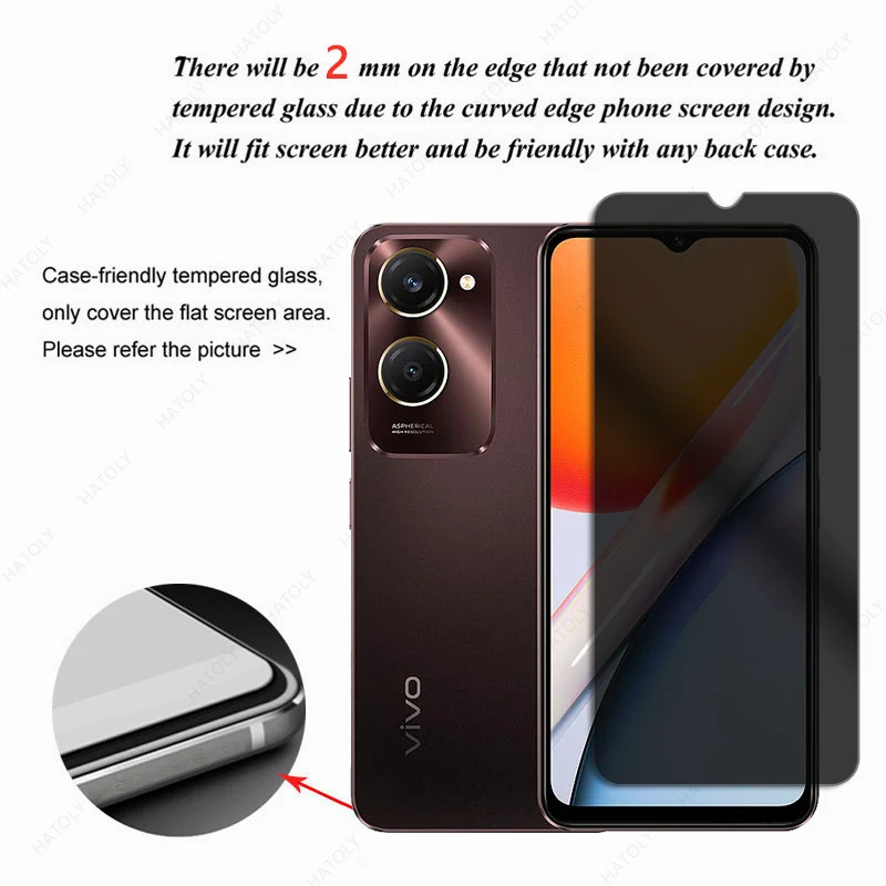 Protector de pantalla de privacidad para vivo Y18 4G, cristal antideslumbrante para vivo Y18 4G, Protector de lente de cámara de vidrio antiespía para vivo Y03 4G - imagen 3