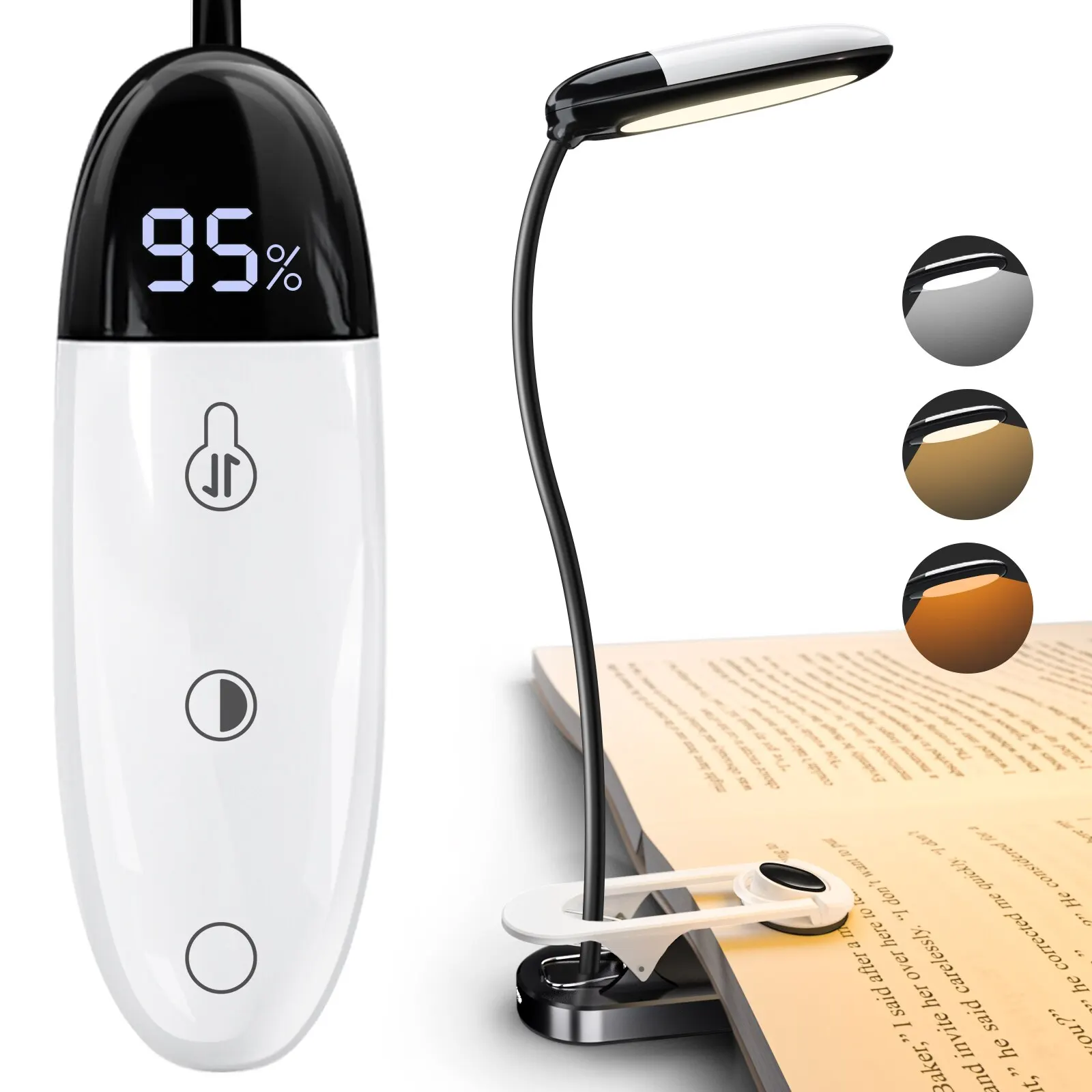 Mini luz LED de lectura recargable, lámpara de lectura nocturna, Flexible, fácil enganche, 3 colores, 5 pantallas de brillo, batería