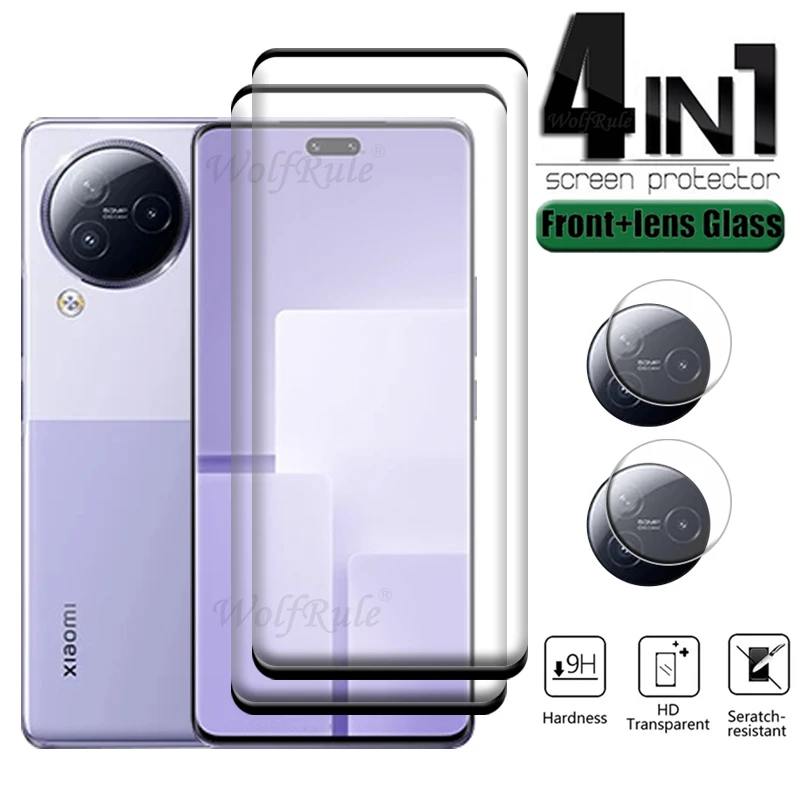 4 en 1 para Xiaomi Civi 3, vidrio templado 9H HD, cubierta completa, protector de pantalla curvo para lentes Mi Civi 3