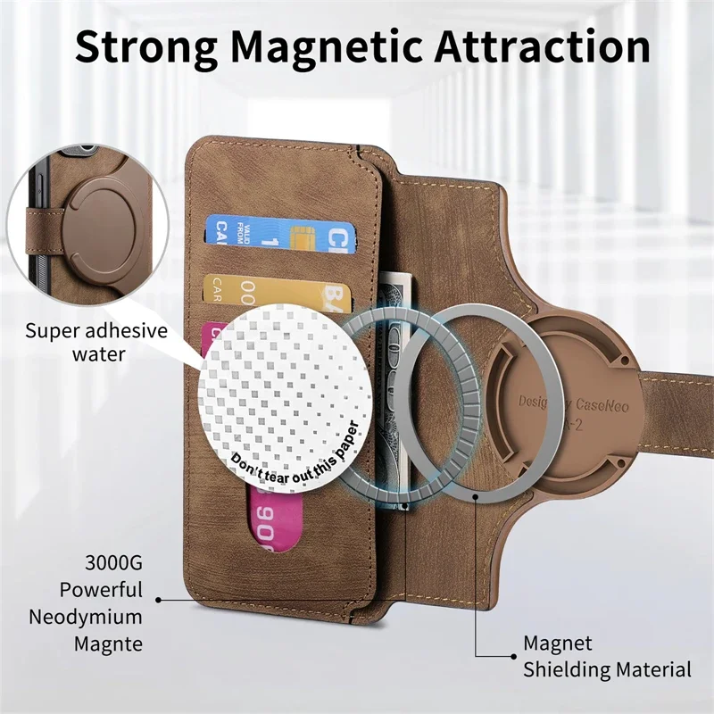 Funda magnética con tapa y ranura para tarjetas tipo billetera extraíble para IPhone 16 15 14 13 12 11 Pro Max XS Plus XR 15Pro Magsafe Funda de cuero - imagen 5