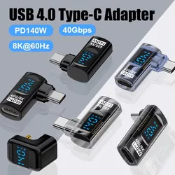 Adaptador USB C de 90 grados, adaptador tipo C en forma de U de ángulo recto, transferencia de datos de 40Gbps PD 140W USB4.0 8K 60Hz, vídeo para Thunderbolt 3/4