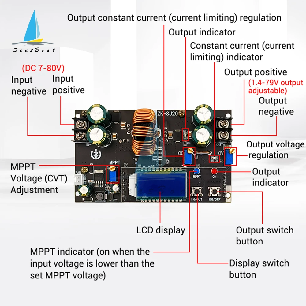 DC7-80V a 1,4-79V 20A 300W alta potencia DC Boost Buck convertidor CC CV módulo de fuente de alimentación MPPT regulador de voltaje ajustable - imagen 3