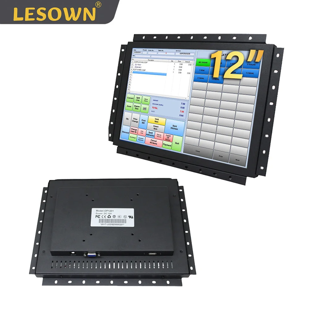 LESOWN pequeño Monitor de pantalla táctil resistivo de 12 "1024x768 4:3 VGA/USB pantalla integrada de montaje en Panel para CCTV Raspberry Pi