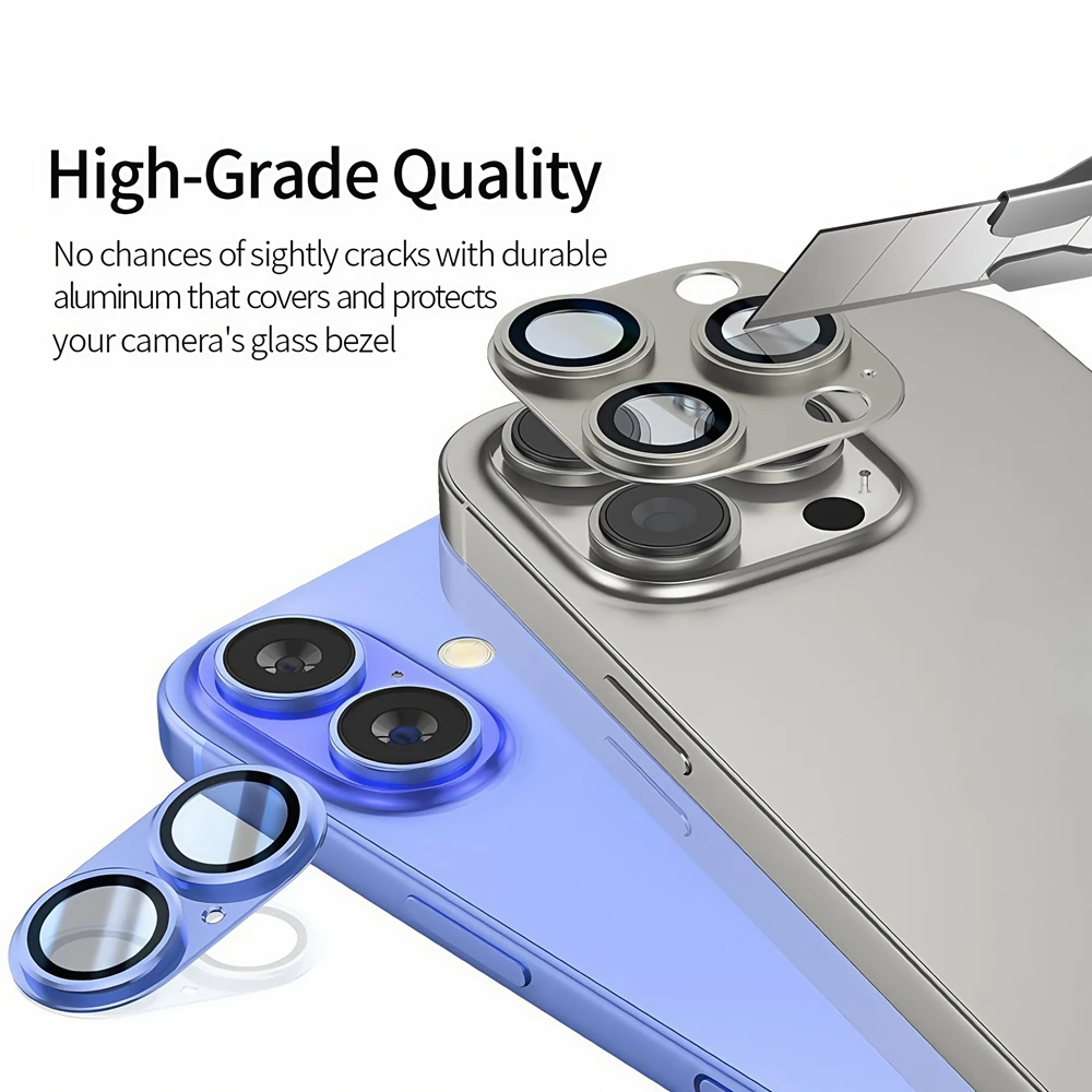 Vidrio de cámara de Metal para iPhone 17 17Air, Protector de anillo de aleación de cámara de Metal, cubierta trasera para iPhone 16Plus 16, accesorios para lentes de cámara - imagen 3