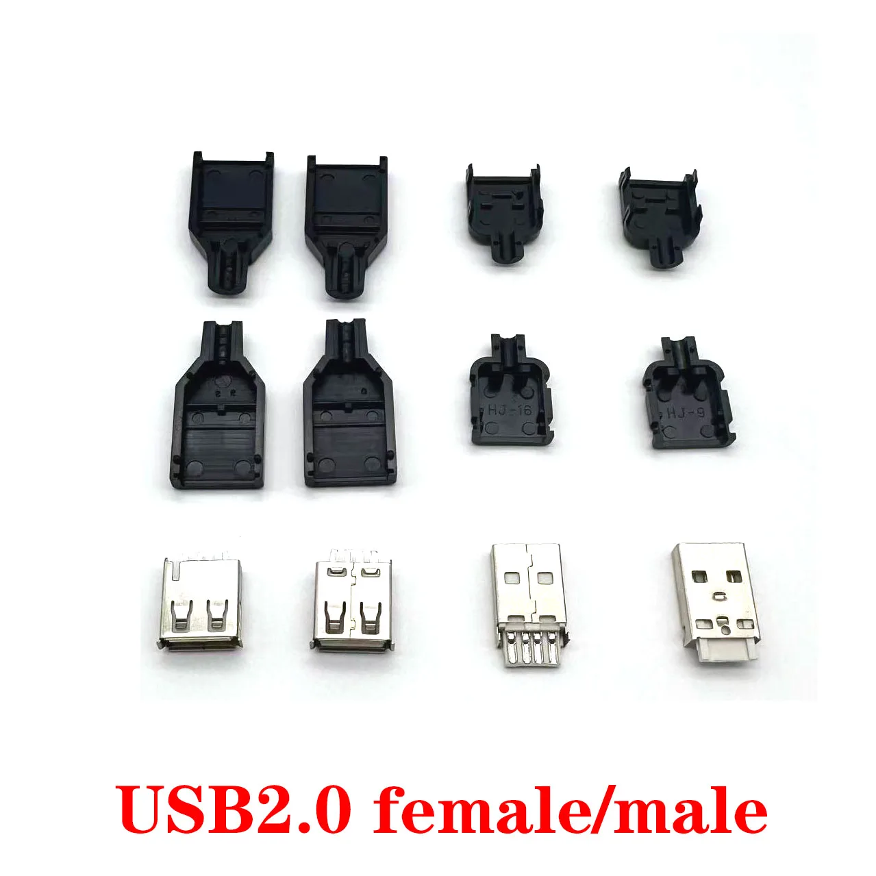 Conector USB 2,0 macho y hembra ensamblado, enchufe de 4 pines, cubierta de plástico negro, kit tipo A