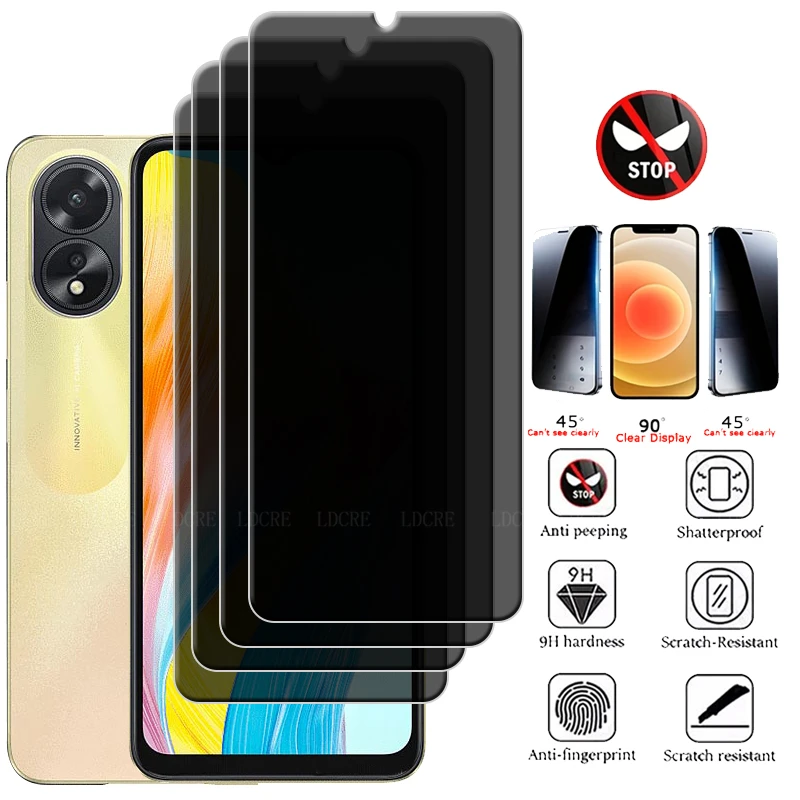 Protector de pantalla para OPPO A38, cristal templado antideslumbrante para privacidad, 4 piezas, A38 A 38