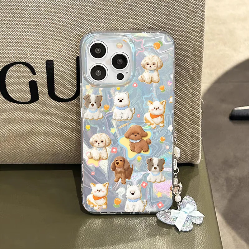 Funda Pandent con lazo y mariposa para iPhone 16 15 13 12 Pro 14 12 11 Pro Max 16 15 14 7 8 Plus XS Max XR X 16E SE 2020