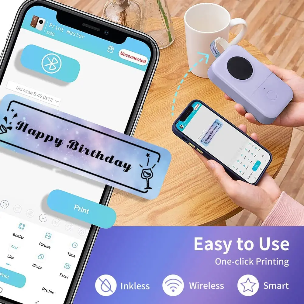 Phomemo-máquina para hacer etiquetas D30, Mini impresora térmica de etiquetas adhesivas portátil, recargable de mano, con fuente de icono rico - imagen 2