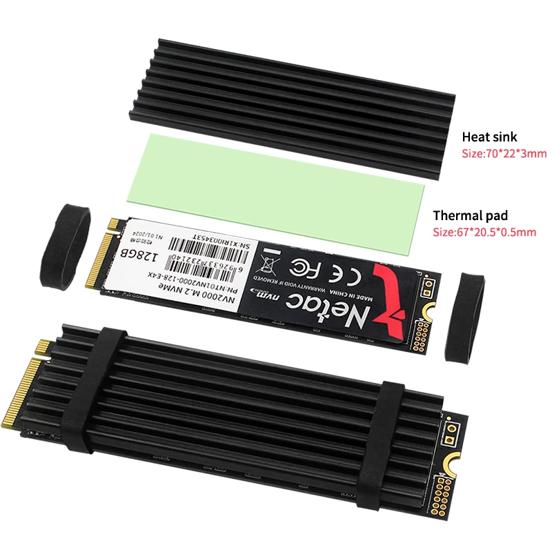 Disipador de calor M.2 SSD, radiador de aluminio, unidades de estado sólido, almohadilla térmica de silicona para NVME NGFF M2 2280 PCI-E SSD Raspberry Pi 5 - imagen 2