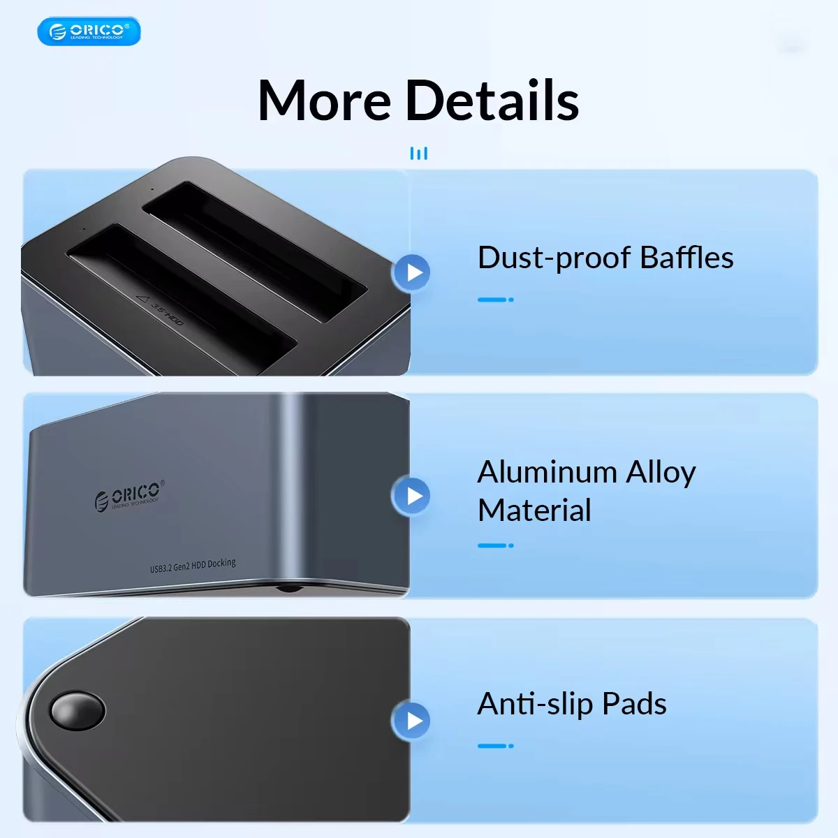 ORICO-estación de acoplamiento para disco duro externo, carcasa de aluminio de doble bahía de 2,5/3,5 pulgadas para HDD de 2,5 y 3,5 pulgadas - imagen 5