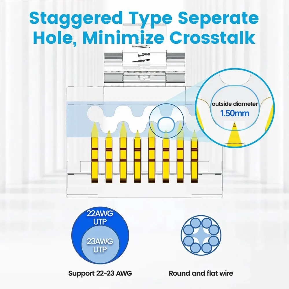 Conector AMPCOM CAT7 RJ45, conector Ethernet STP RJ45 de paso con barra de carga de 1,5 mm para cable de red Cat 6A/7 - Paquete de 10/30 - imagen 5
