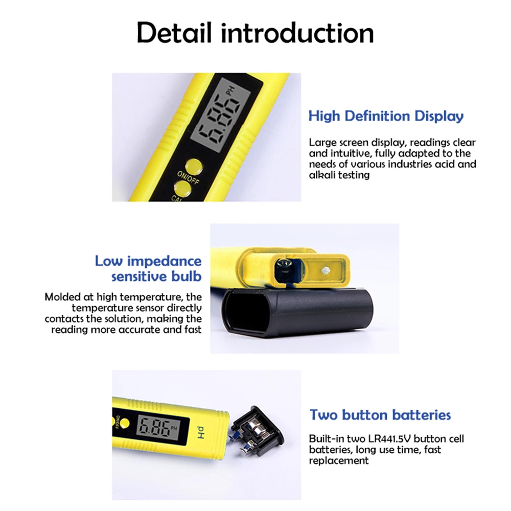 Pluma de prueba de pH de dos botones, medidor de pH para acuarios y hidroponía, compensación automática de temperatura ATC 0,00-14,00 - imagen 4