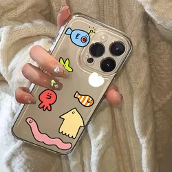 Funda de teléfono bonita con dibujos animados Ins Wind Ocean Creatures para iPhone 16 15 Pro Max 14 13 12 Mini 11 Pro Max 7 8 Plus XS XR X cubierta transparente
