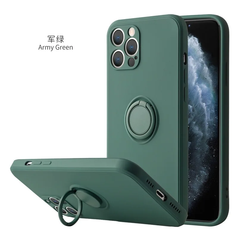 Soporte de anillo magnético a prueba de golpes, funda de teléfono de silicona mate para iPhone 15, 14 Pro Max, X, XS, XR, 7, 8 Plus, carcasa anticaída, protección de lente