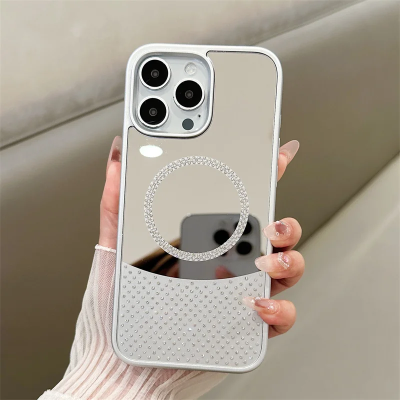 2025 NUEVA elegante funda con espejo de color diamante magnético para iPhone 11 12 13 14 15 16 Pro Max Plus Magsafe cubierta de carga inalámbrica - imagen 5