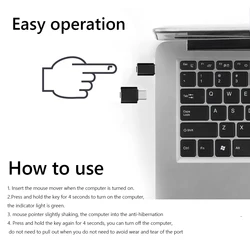 Jiggler de ratón USB C con botón de interruptor, ratón de Metal indetectable, dispositivo móvil sin controlador, mantiene el ordenador/portátil despierto