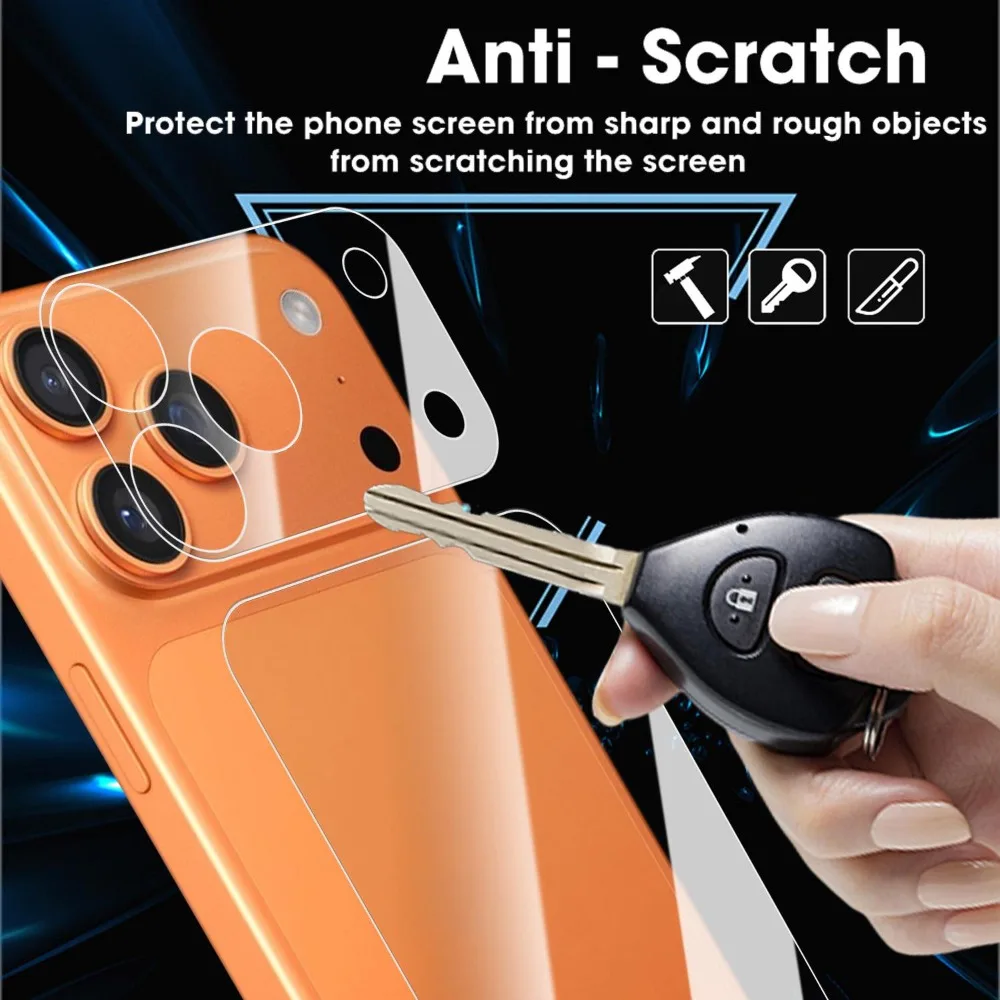 5-1 juegos de Protector de lente de vidrio PET HD y película trasera para IPhone 17 Pro/17 Pro Max, película de lente antiarañazos, protectores traseros de media cobertura - imagen 2