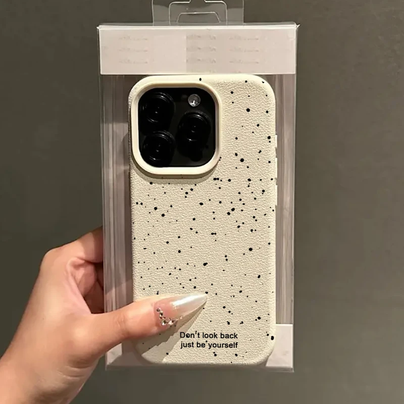 Funda de teléfono con textura de lichi y patrón de lunares negros bonitos para iPhone 17 Pro Max 11 12 13 14 15 16 Plus 17 Air X XS XR, funda suave - imagen 2