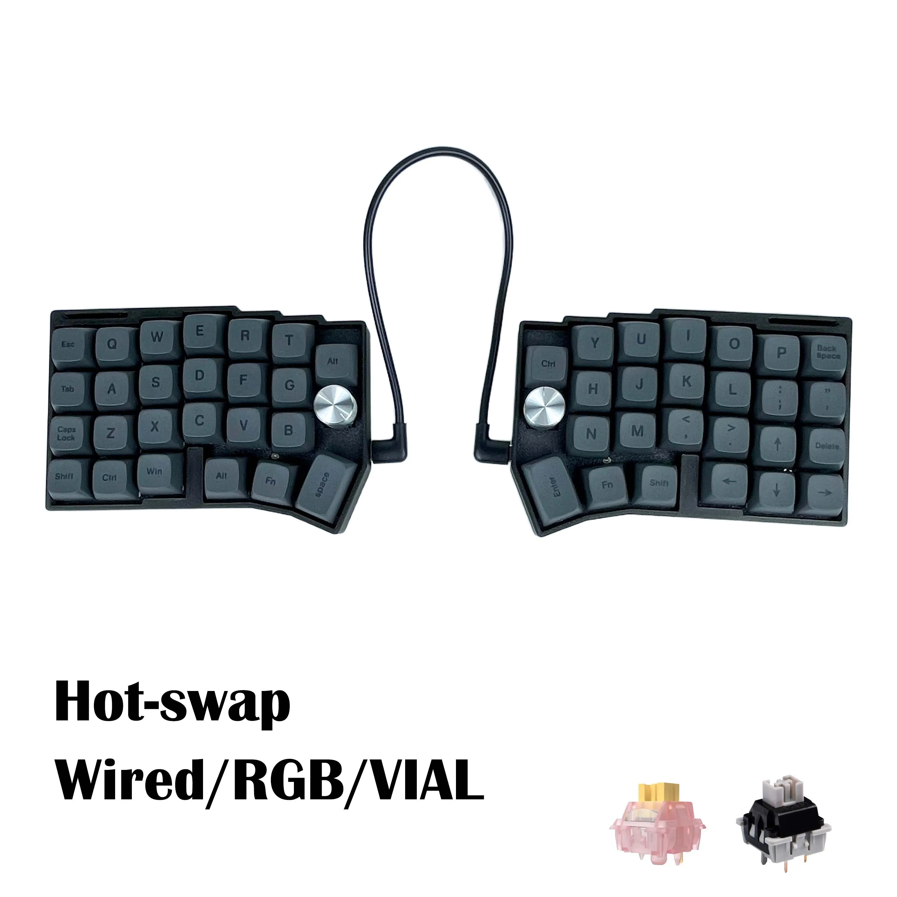 SZRKBD XT64 Teclado mecánico dividido ergonómico, diseño con cable 60% con perilla, interruptor lineal prelubricado intercambiable en caliente, retroiluminación RGB