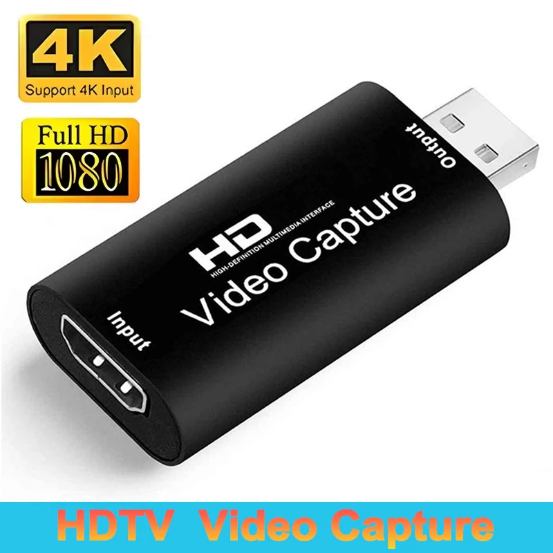 Tarjeta de captura de vídeo USB 2,0 HD 4K a 1080p, grabador de juegos compatible con HDMI para PC, PS4, DVD, grabación de cámara, transmisión en vivo