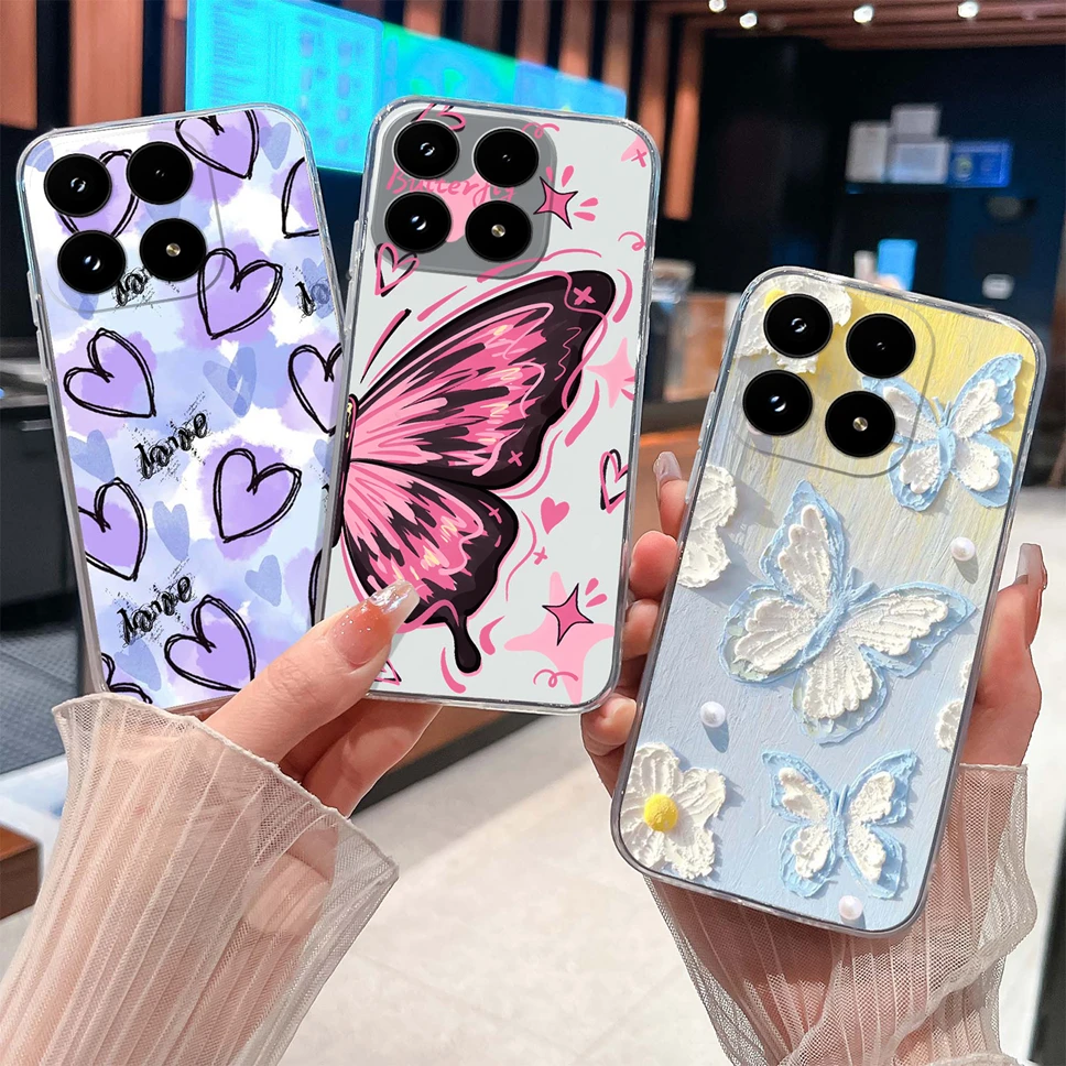 Funda para Xiaomi 17 Pro Max bonitas flores amor corazón suave TPU transparente silicona ligera carcasa de teléfono para Xiaomi 17ProMax
