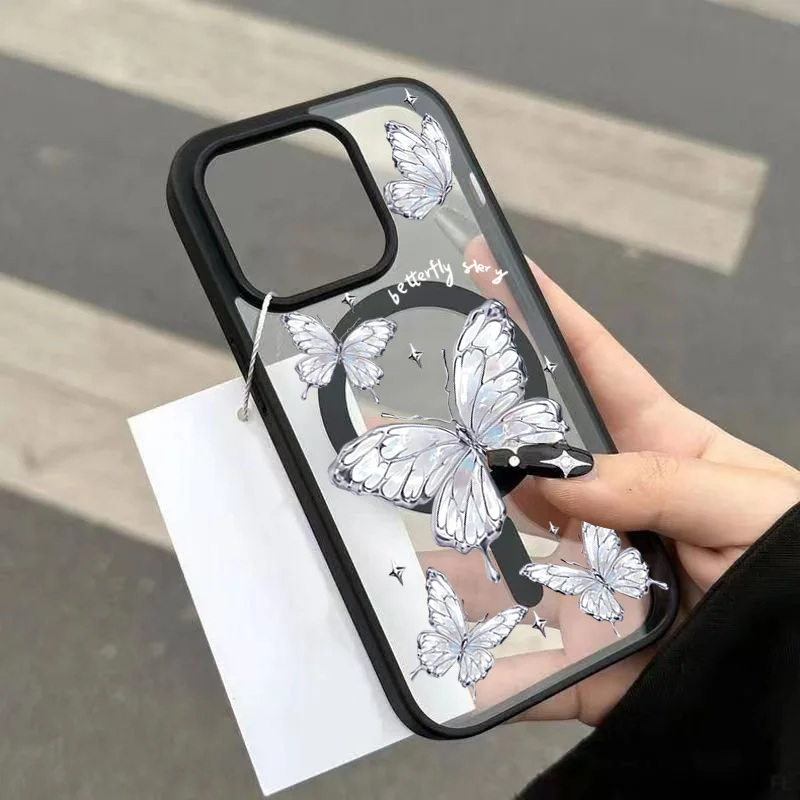 Para Magsafe caja de teléfono con patrón de mariposa de carga inalámbrica para iPhone 17 16 15 14 13 12 11 Pro Max 16 Plus Air 17 cubierta magnética - imagen 2