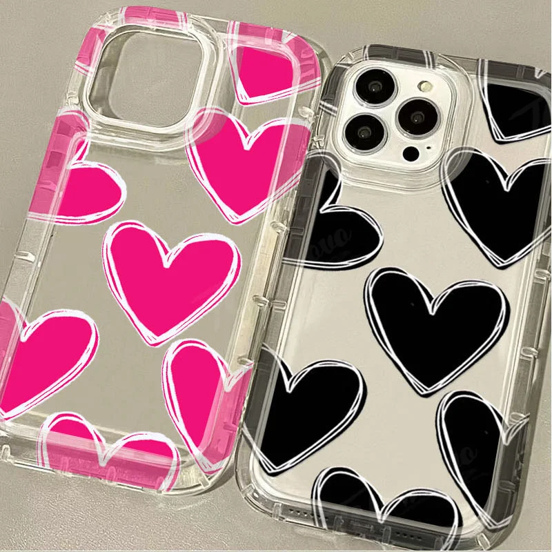 Funda de teléfono transparente de corazón de amor de lujo para iPhone, 15, 14, 13, 12, 11 Pro Max, XR, XS, X, 8, 7, 6, 6S Plus, SE, 2020, funda de silicona a prueba de golpes