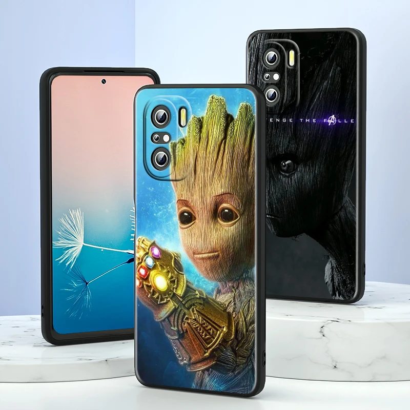 Marvel Groot para Xiaomi Redmi Note 13, 12, 11E, 11S, 11, 11T, 10, 10S, 9, 9S Pro Plus, 4G, 5G, funda negra para teléfono - imagen 3