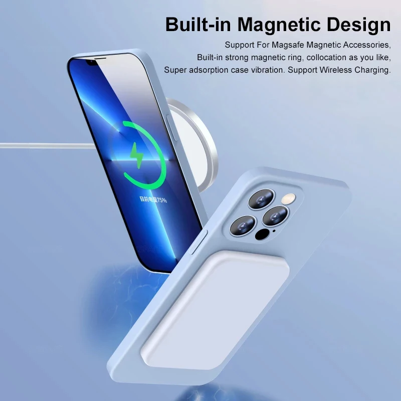 Funda de silicona líquida magnética para iPhone 17 Air 11 Pro XS Max X XR SE 2020 2022 7 8 Plus, funda de carga inalámbrica Magsafe suave - imagen 4