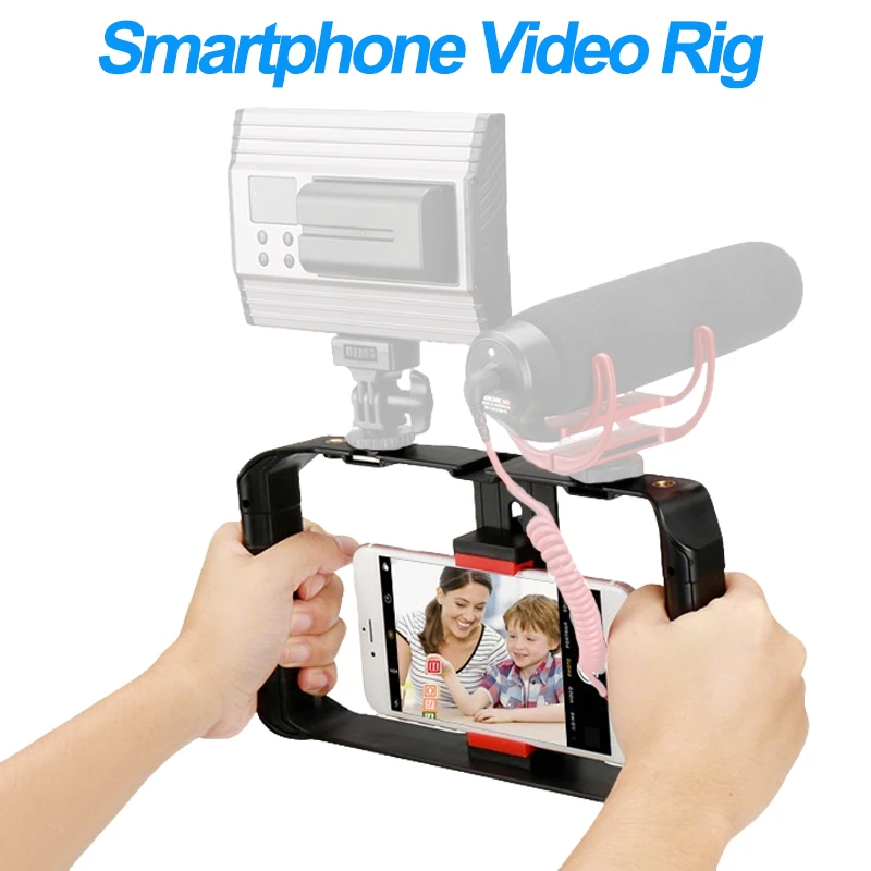 Smartphone Video Rig Filmmaking Vlogging Case Teléfono Video Estabilizador Grip Mount para con soporte de zapata fría para iPhone Samsung