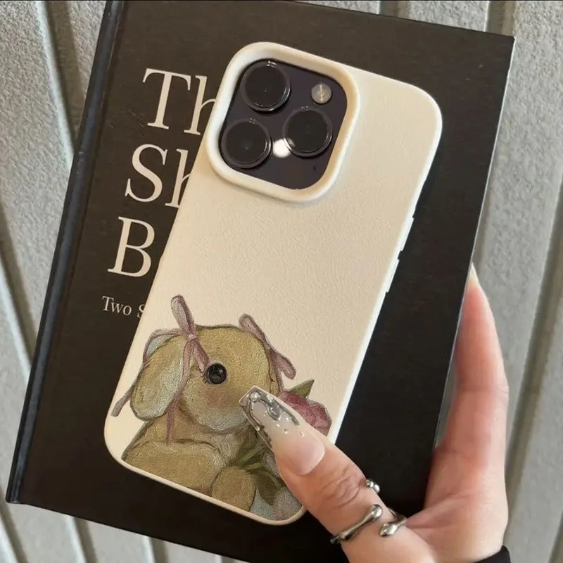 Funda de teléfono con textura de lichi y tulipán, conejo bonito, para iPhone 11, 12, 13, 14, 15, 16, 17 Pro Max Plus 17 Air X XS XR 16E - imagen 3