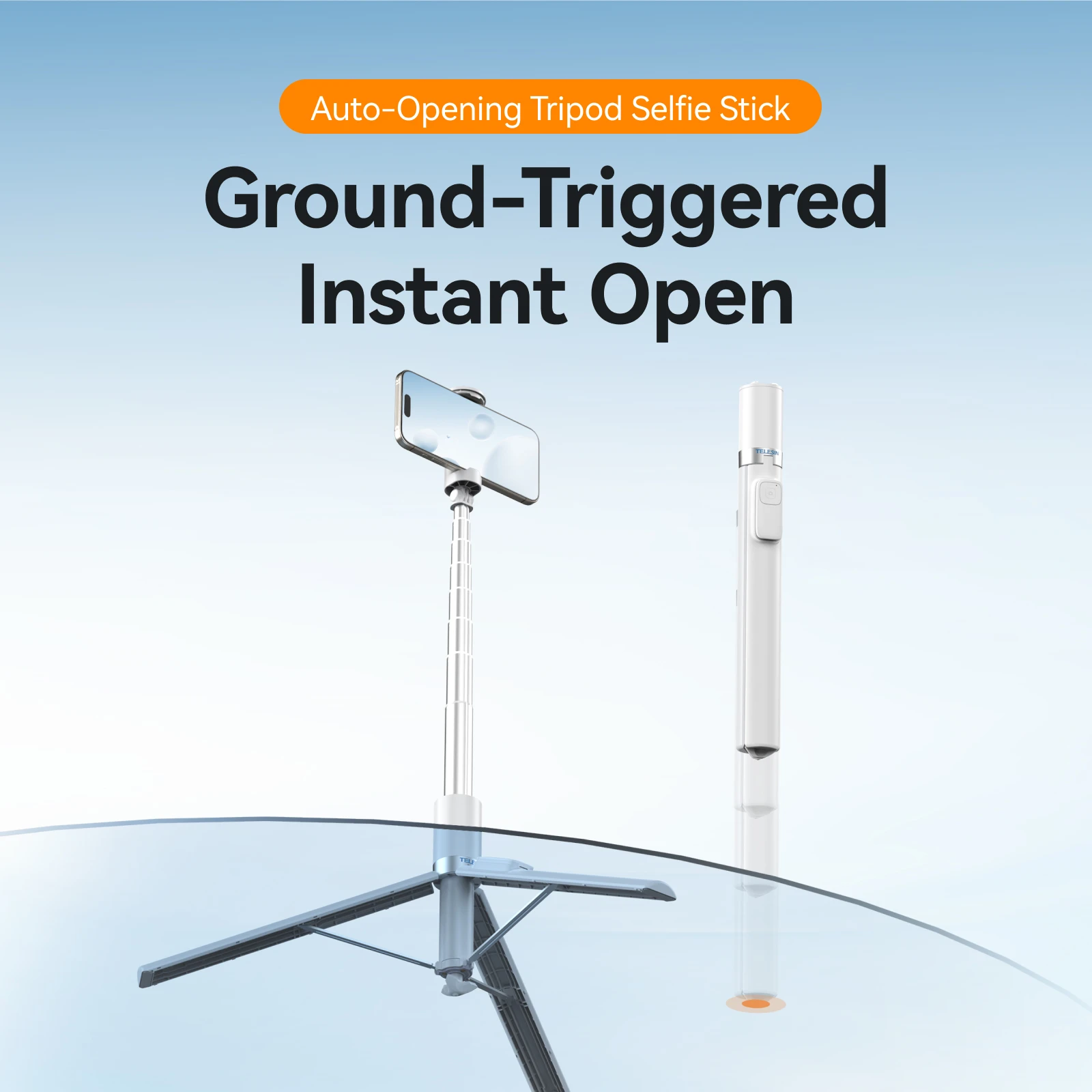 Palo selfie con trípode con apertura automática TELESIN 1,7M 360 °   Control remoto inalámbrico del palillo selfie de la rotación ajustable para el teléfono elegante - imagen 2