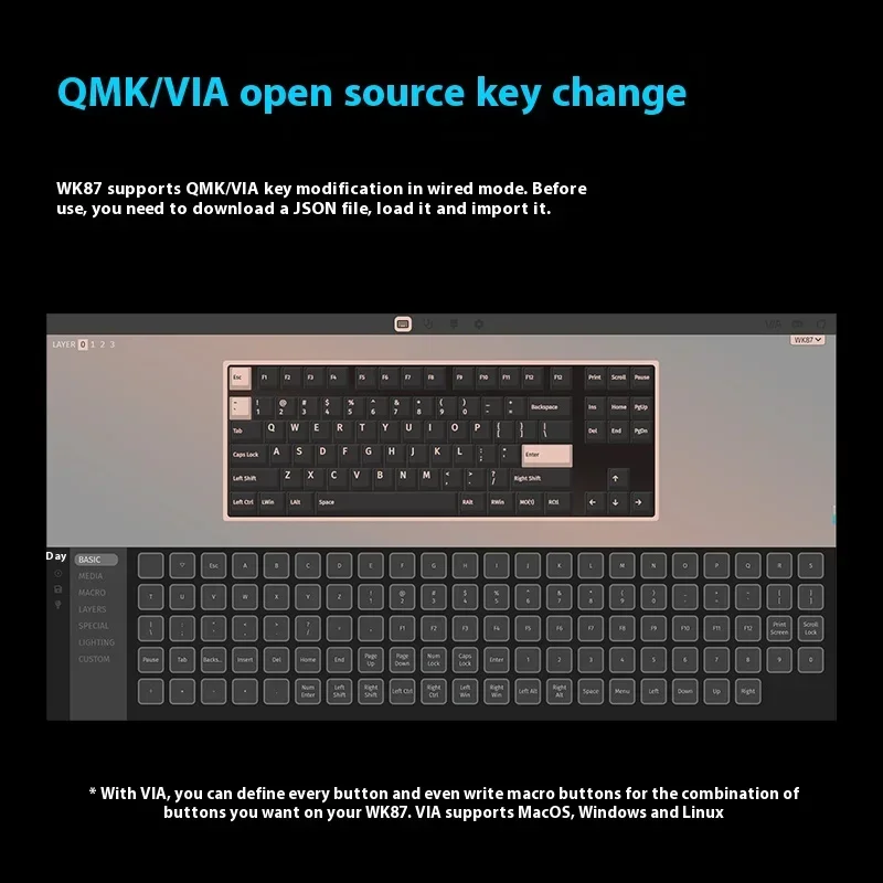 Weikav WK87 Teclado mecánico inalámbrico para juegos 87 teclas Bluetooth 2,4G teclado con cable RGB Hotswap Gamer teclado sin contacto - imagen 3