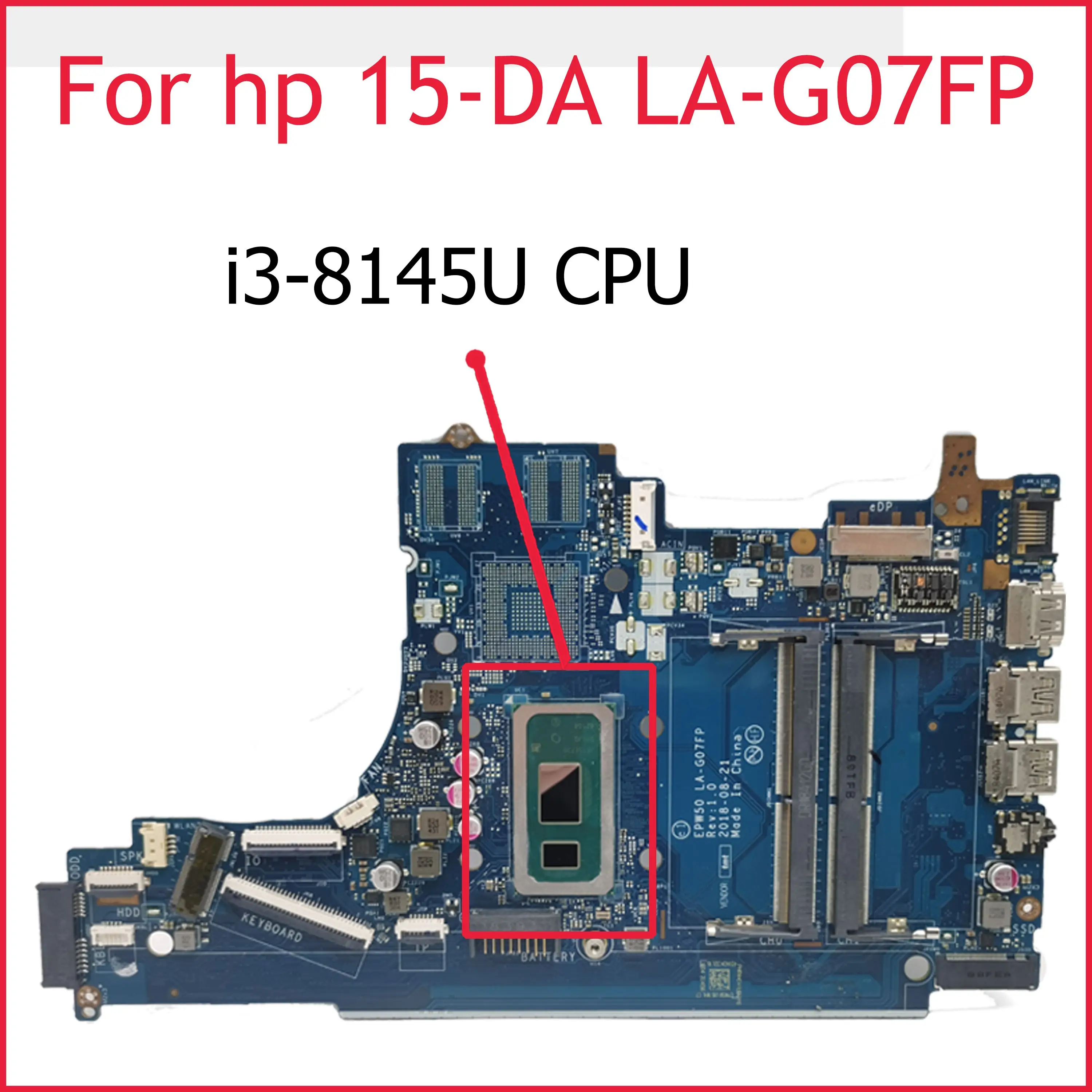 Para HP 15-DA placa base de computadora portátil LA-G07FP L35245-001 L52746-601 L68088-601 L49975-601 i3 i5 i7 8/10th 940MX 2G placa base