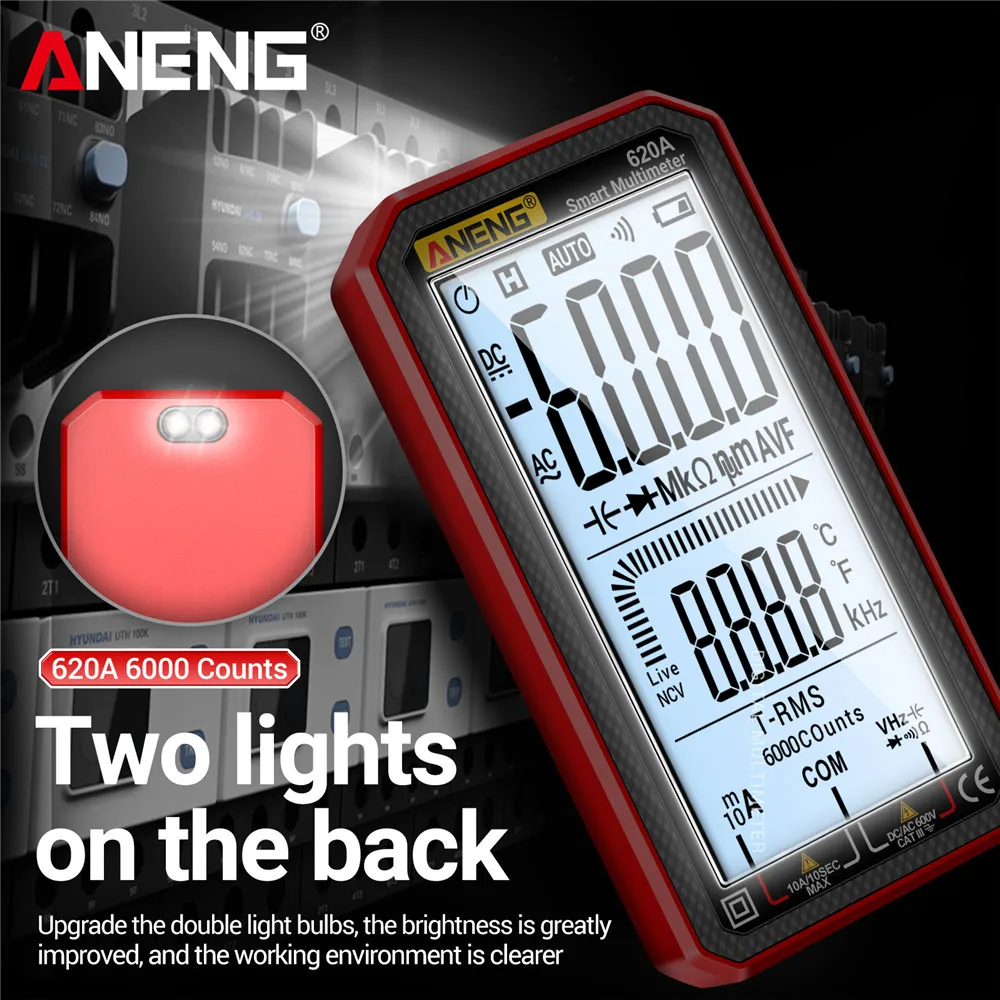 Multímetro de pantalla completa profesional ANENG 620A AC/DC medidor de corriente de voltaje diodo valores eficaces verdaderos condensador resistencia a la temperatura Hz probador - imagen 4
