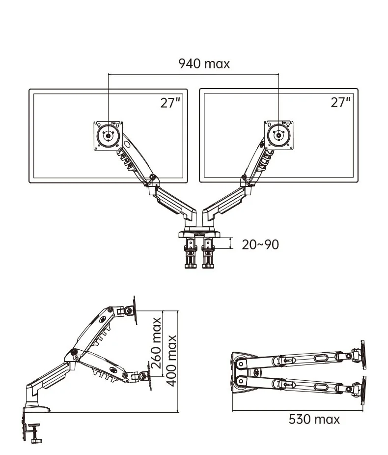 Escritorio NB F160 + brazo doble con resorte de Gas FP-2 para soporte de Monitor de 17 "-27" + soporte para portátil de 10"-17 ", soporte de montaje con prensa de aire, carga de 2-9kg - imagen 5