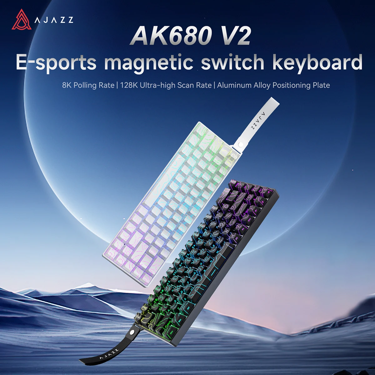 Teclado con interruptor magnético para juegos AJAZZ AK680V2 con iluminación RGB, placa de montaje de aleación de aluminio, tasa de orollamiento de 8K, posición de 0,01 mm - imagen 2