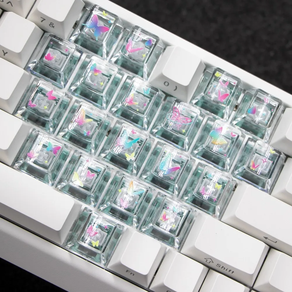 1 Juego de teclas con diseño de mariposa en forma de corazón, perfil de cereza, Material de PC transparente, teclas personalizadas, teclas retroiluminadas DIY - imagen 2