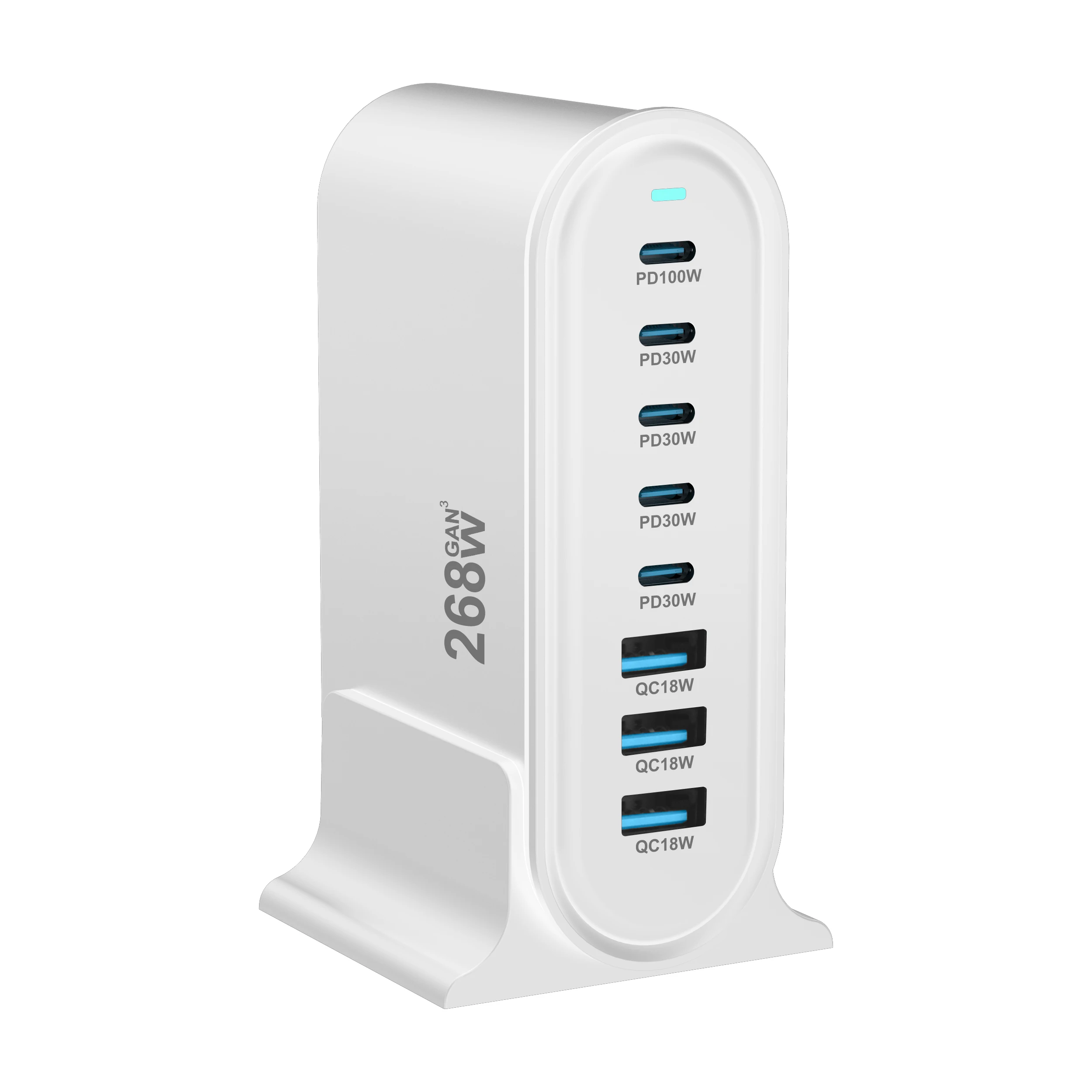 Cargador multipuerto USB C de 268W, estación de carga rápida de 8 puertos, Hub, adaptador de corriente compacto GaN - imagen 4