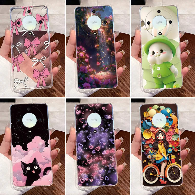 Para Honor Magic5 Lite 5G funda lindo conejo transparente silicona suave fundas traseras para Magic6 Lite 5G cubierta Magic 5 5Lite 5G carcasa de parachoques