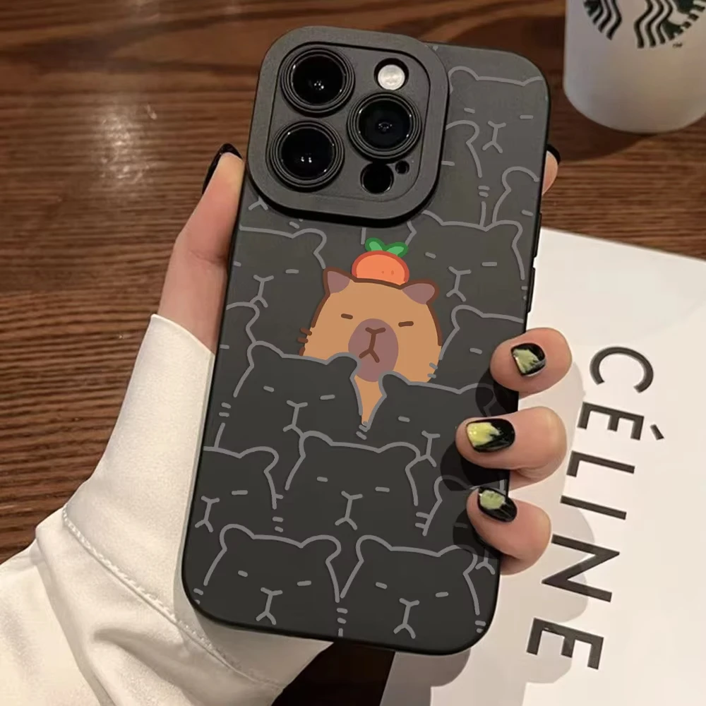 Funda de teléfono con patrón de dibujos animados de capibaras para iPhone 17 16 15 14 13 12 11 Pro Max 17Air 16E 12mini XS XR, funda suave a prueba de golpes - imagen 5