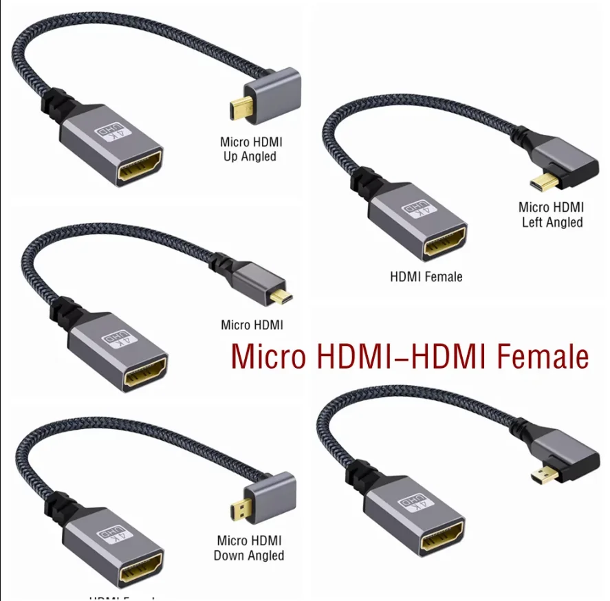 Esquerda derecha arriba abajo ángulo recto Micro Mini HDMI Compatible macho a HDMI hembra extensión Cable de Audio adaptador extensor Cable 15CM - imagen 3