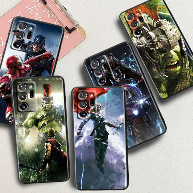 Funda negra de Los Vengadores Capitán América Thor para Samsung Note 20, 10, Ultra Plus, A31, A14, A12, A70, A34, A25, A04, A05, A15, A24, 5G