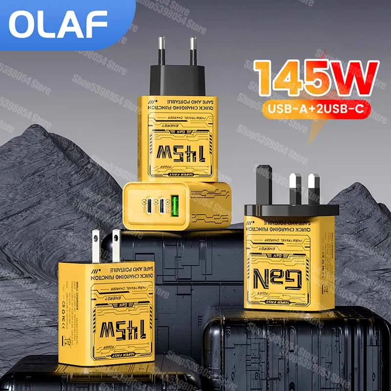 Cargador de carga rápida USB C de 3 puertos, cargadores PD USB GaN de 145W para iPhone 15 Pro QC 3,0, adaptador de cargador para Samsung, Xiaomi y Huawei