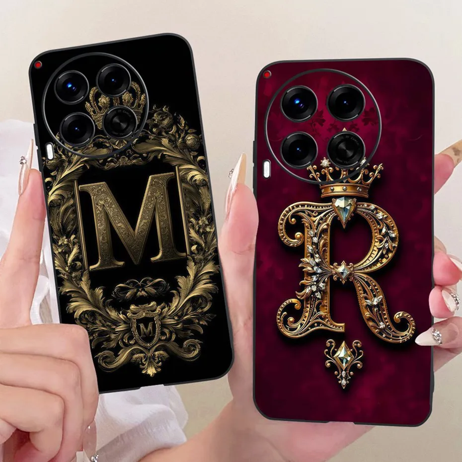 Funda con letras y corona a la moda para Tecno Camon 30 4G 5G Camon30 Primer, funda suave de silicona negra para Camon 30 30Premier